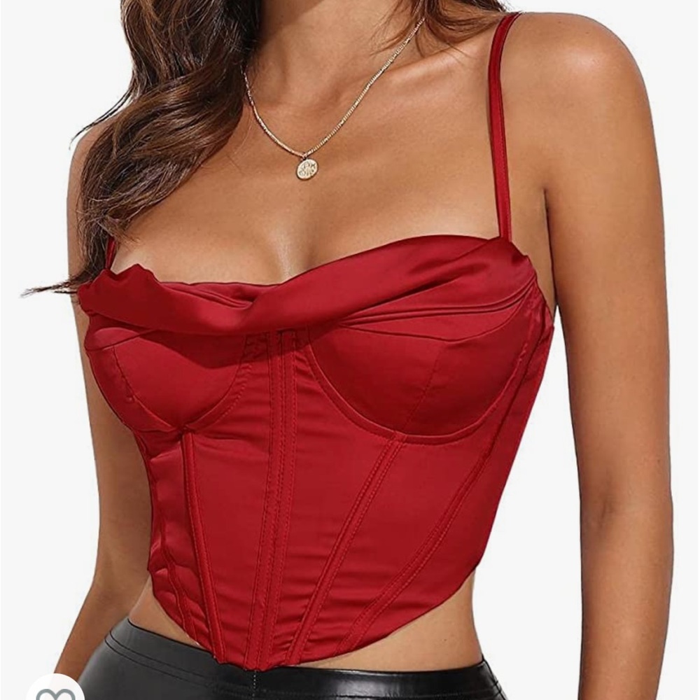 Dark Red Satin Bustier Corset Crop Top